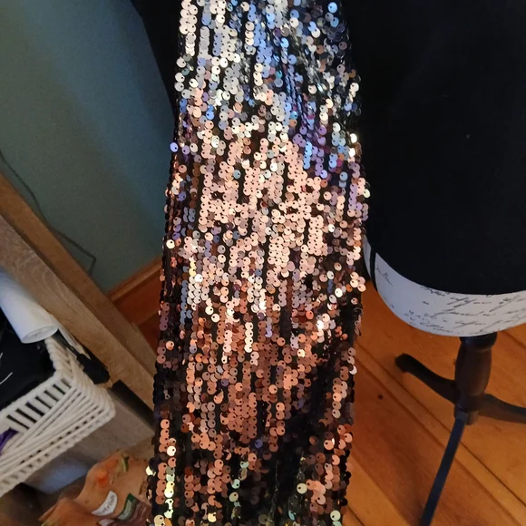 Lush Black Pullover Sweater with Silver and Copper Sequin Sleeves - Picture 2 of 3